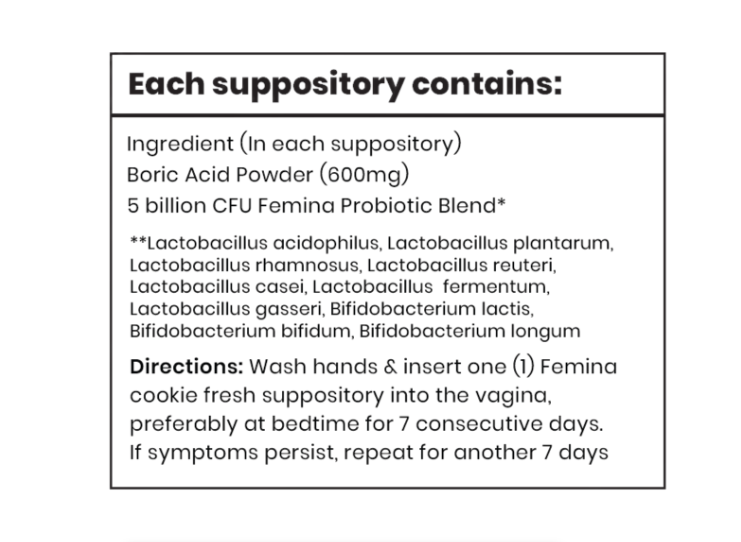 Venusvelvet Femina Cookie Fresh — Probiotics + Boric Acid Vaginal Suppositories