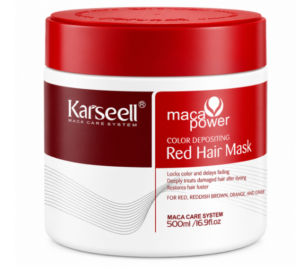 Karseell Maca Power Color Depositing Red Hair Mask 500ml red and white jar