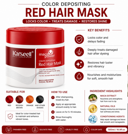 Karseell Maca Power Color Depositing Red Hair Mask — Colour Lock & Repair (500ml)