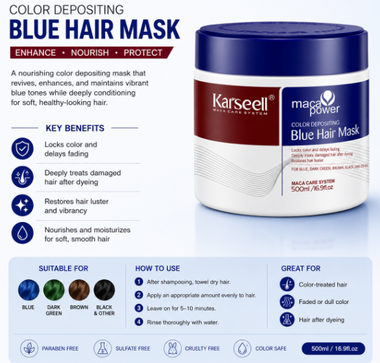 Karseell Maca Power Color Depositing Blue Hair Mask 500ml